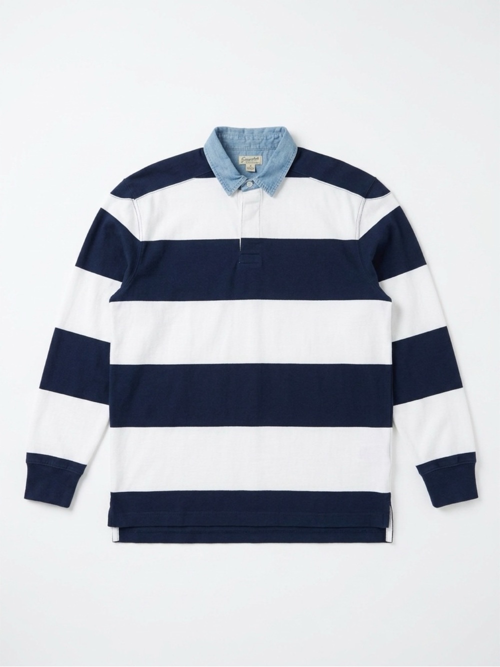 J. Crew Navy & White Striped Long-Sleeve Rugby with Chambray Collar